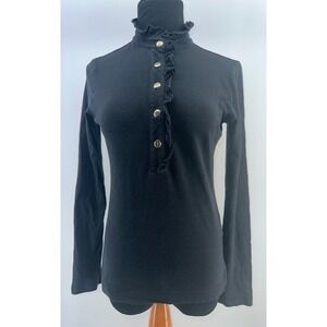 Tory Burch Black Long Sleeve Ruffle Collar Button Down Top‎ Blouse Women's S